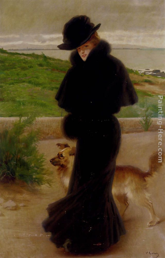 An Elegant Lady with her Faithful Companion by the Beach painting - Vittorio Matteo Corcos An Elegant Lady with her Faithful Companion by the Beach art painting